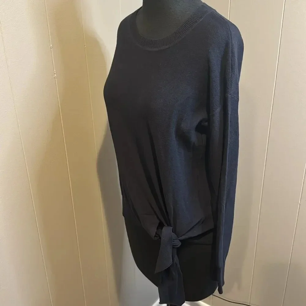 J. Crew navy tie hem crewneck 100% cotton sweater. New, with tag. Size XS.